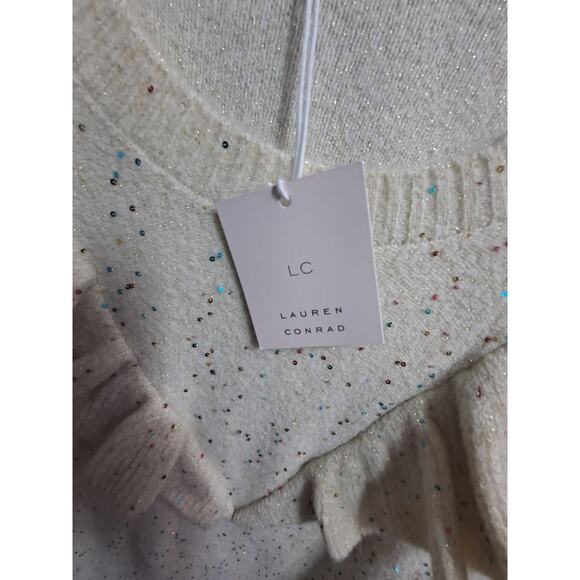 NWT LC Lauren Conrad Women Ruffle Shoulder Prancer Sparkle Sequin Sweater Size M - Picture 6 of 9